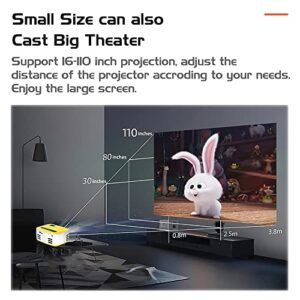 Fuegobird Mini Projector 2022 Upgraded Video Projector, Multimedia Home Theater Movie Projector, Support HD 1080P, Compatible with USB Smartphone, for Home Cinema & Outdoor Movies Yellow