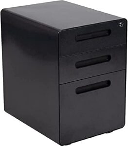 flash furniture ergonomic 3-drawer mobile locking filing cabinet with anti-tilt mechanism and hanging drawer for legal & letter files, black