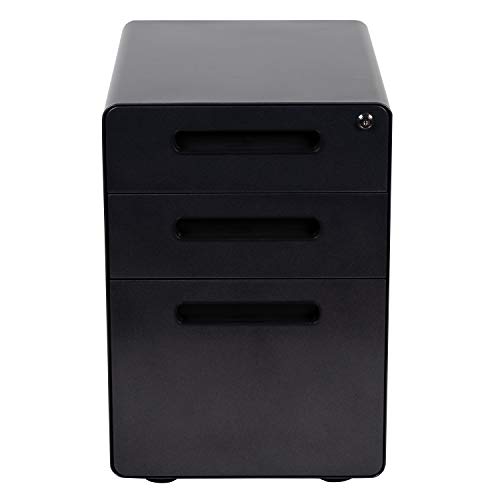 Flash Furniture Ergonomic 3-Drawer Mobile Locking Filing Cabinet with Anti-Tilt Mechanism and Hanging Drawer for Legal & Letter Files, Black