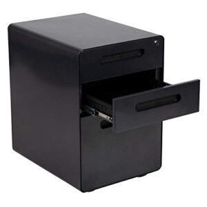 Flash Furniture Ergonomic 3-Drawer Mobile Locking Filing Cabinet with Anti-Tilt Mechanism and Hanging Drawer for Legal & Letter Files, Black