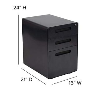 Flash Furniture Ergonomic 3-Drawer Mobile Locking Filing Cabinet with Anti-Tilt Mechanism and Hanging Drawer for Legal & Letter Files, Black