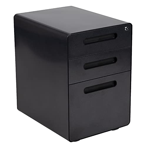 Flash Furniture Ergonomic 3-Drawer Mobile Locking Filing Cabinet with Anti-Tilt Mechanism and Hanging Drawer for Legal & Letter Files, Black