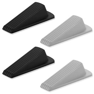 door stoppers, senhai 4pcs door stop wedge rubber doorstopper wedge door non-scratching anti-slip design sturdy stackable door stoppers for bottom of door carpet heavy duty door (2 black,2 gray)