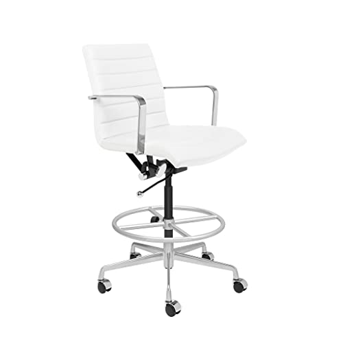 Laura Davidson Furniture SOHO II Ribbed Drafting Chair - Ergonomically Designed and Commercial Grade Draft Height for Standing Desks (White)