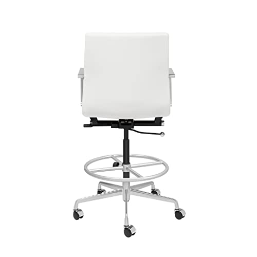 Laura Davidson Furniture SOHO II Ribbed Drafting Chair - Ergonomically Designed and Commercial Grade Draft Height for Standing Desks (White)