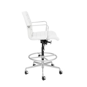 Laura Davidson Furniture SOHO II Ribbed Drafting Chair - Ergonomically Designed and Commercial Grade Draft Height for Standing Desks (White)