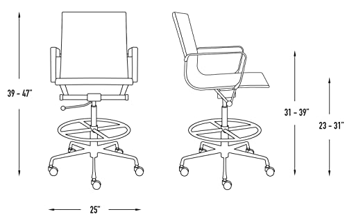 Laura Davidson Furniture SOHO II Ribbed Drafting Chair - Ergonomically Designed and Commercial Grade Draft Height for Standing Desks (White)