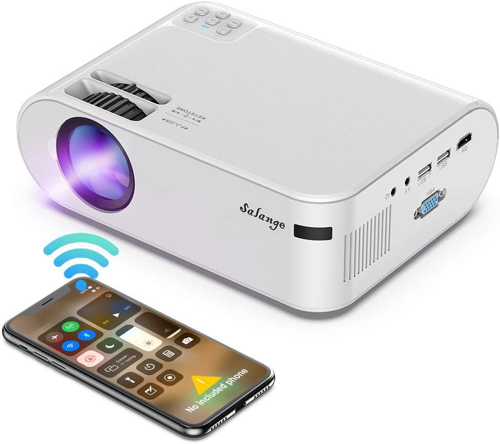 Mini Projector, Salange 2023 Upgraded WiFi Video Projector, 8500 Lumens and 1080P HD Support, Compatible w iPhones, Android Phone, Roku, HDMI, PS4, PS5, Laptop for Home Theater and Outdoor Movies