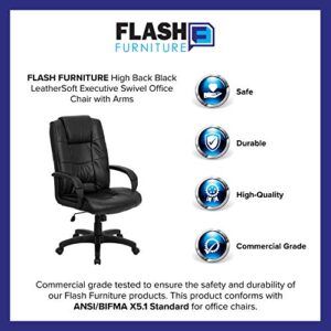 Flash Furniture High Back Black LeatherSoft Executive Swivel Office Chair with Arms