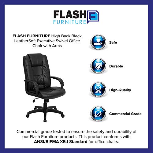 Flash Furniture High Back Black LeatherSoft Executive Swivel Office Chair with Arms