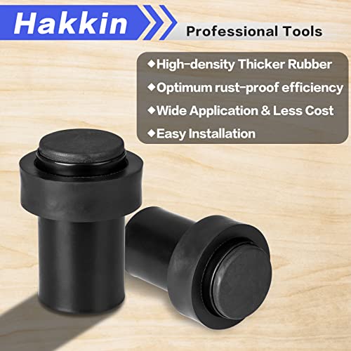 Hakkin 2PCS Floor Door Stopper, Cylindrical Door Stop Wall Protector, Floor Mount Door Stop 60mm Black Rubber Door Stopper, Door Stoppers for Bottom of Door, 3 Installation Methods