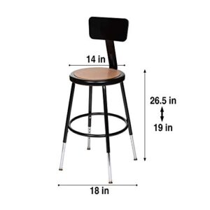 OEF Furnishings (2 Pack) Height Adjustable Black Shop Stool with Backrest, 18” -27"