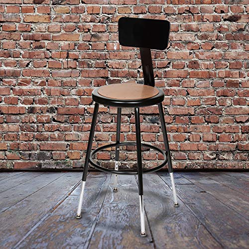 OEF Furnishings (2 Pack) Height Adjustable Black Shop Stool with Backrest, 18” -27"