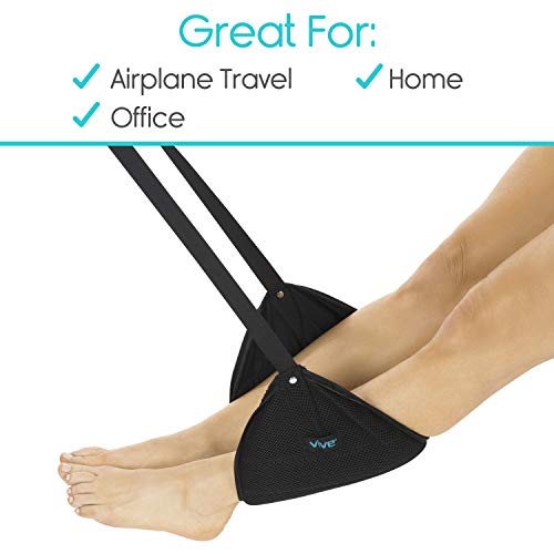 Vive Airplane Foot Rest (Plus Sleep Mask) - Elevated Leg Hammock for Airlines, Travel and Home - Adjustable Foot Sling for Under Office Desk, Flights and Train - Portable Cushion with Carrying Case