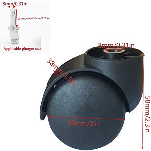 2 Inch Black Silent Stemless Caster, Furniture Casters, Replacement Swivel Chair Accessories, for Office Chair Casters, 5pcs, 150kg Capacity
