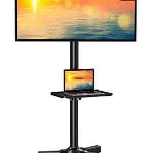 Perlegear Mobile TV Cart for 23-60 inch TVs Rolling TV Stand for LCD/LED/OLED Flat Curved Screen TV Cart with Adjustable Shelf Portable Monitor Stand Max VESA 400X400mm Holds 55lbs - PGTVMC04