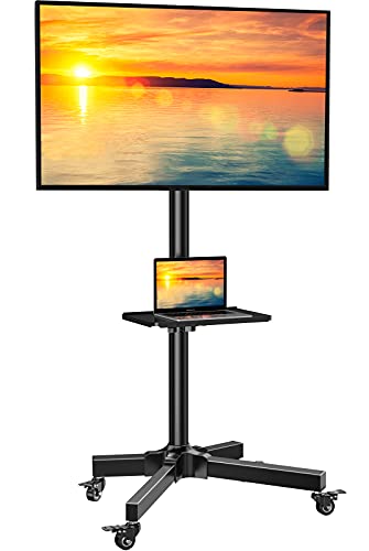 Perlegear Mobile TV Cart for 23-60 inch TVs Rolling TV Stand for LCD/LED/OLED Flat Curved Screen TV Cart with Adjustable Shelf Portable Monitor Stand Max VESA 400X400mm Holds 55lbs - PGTVMC04