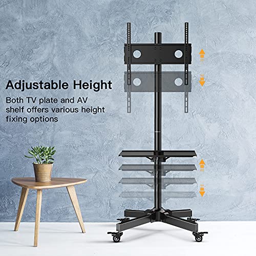 Perlegear Mobile TV Cart for 23-60 inch TVs Rolling TV Stand for LCD/LED/OLED Flat Curved Screen TV Cart with Adjustable Shelf Portable Monitor Stand Max VESA 400X400mm Holds 55lbs - PGTVMC04