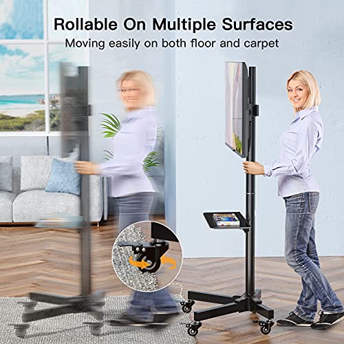 Perlegear Mobile TV Cart for 23-60 inch TVs Rolling TV Stand for LCD/LED/OLED Flat Curved Screen TV Cart with Adjustable Shelf Portable Monitor Stand Max VESA 400X400mm Holds 55lbs - PGTVMC04