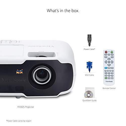 ViewSonic PA502S 3500 Lumens High Brightness SVGA Projector for Home and Office with HDMI and Optical Zoom,Black/white