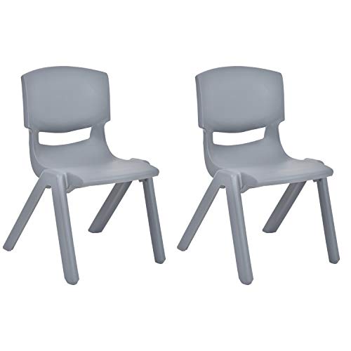 JOON Stackable Plastic Kids Learning Chairs, 20.5x12.75X11 Inches, The Perfect Chair for Playrooms, Schools, Daycares and Home, Dark Gray, (2-Pack)