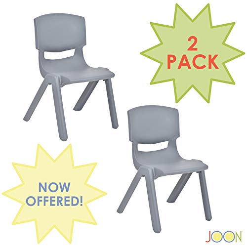 JOON Stackable Plastic Kids Learning Chairs, 20.5x12.75X11 Inches, The Perfect Chair for Playrooms, Schools, Daycares and Home, Dark Gray, (2-Pack)