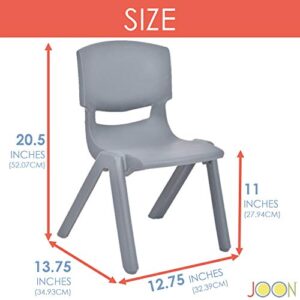 JOON Stackable Plastic Kids Learning Chairs, 20.5x12.75X11 Inches, The Perfect Chair for Playrooms, Schools, Daycares and Home, Dark Gray, (2-Pack)