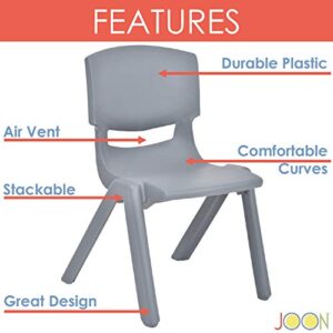 JOON Stackable Plastic Kids Learning Chairs, 20.5x12.75X11 Inches, The Perfect Chair for Playrooms, Schools, Daycares and Home, Dark Gray, (2-Pack)