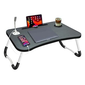 lap desk laptop bed desk portable foldable laptop tray table with usb charge port/cup holder/storage drawer, laptop bed stand for bed/couch/sofa working, reading