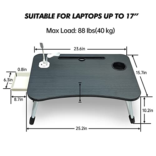 Lap Desk Laptop Bed Desk Portable Foldable Laptop Tray Table with USB Charge Port/Cup Holder/Storage Drawer, Laptop Bed Stand for Bed/Couch/Sofa Working, Reading