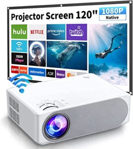 5g wifi projector, acrojoy 2022 native 1080p projector 4k supported with 120” projector screen, portable video projector for home theater, indoor and outdoor movie, compatible with tv stick, hdmi