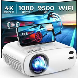 wifi bluetooth projector 4k supported, 10000l native 1080p outdoor movie projector 300″ display home led video projector with keystone&70% zoom for phone/pc
