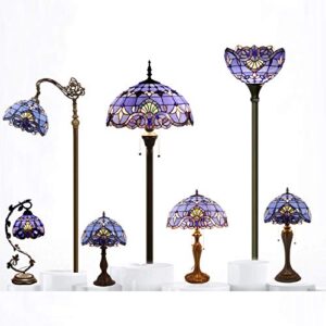 WERFACTORY Tiffany Floor Lamp Blue Purple Baroque Stained Glass Standing Reading Light 16X16X64 Inches Antique Pole Corner Lamp Decor Bedroom Living Room Home Office S003C Series