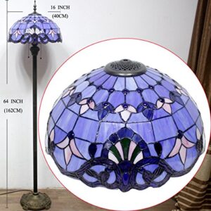 WERFACTORY Tiffany Floor Lamp Blue Purple Baroque Stained Glass Standing Reading Light 16X16X64 Inches Antique Pole Corner Lamp Decor Bedroom Living Room Home Office S003C Series