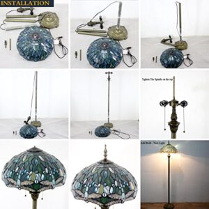 WERFACTORY Tiffany Floor Lamp Blue Purple Baroque Stained Glass Standing Reading Light 16X16X64 Inches Antique Pole Corner Lamp Decor Bedroom Living Room Home Office S003C Series