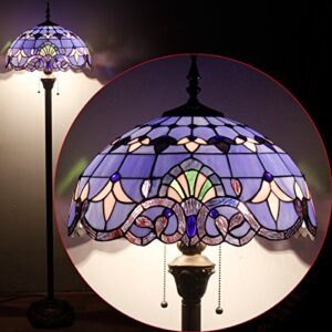 WERFACTORY Tiffany Floor Lamp Blue Purple Baroque Stained Glass Standing Reading Light 16X16X64 Inches Antique Pole Corner Lamp Decor Bedroom Living Room Home Office S003C Series