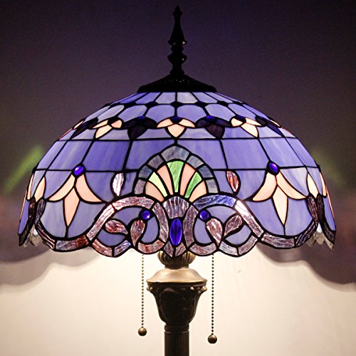 WERFACTORY Tiffany Floor Lamp Blue Purple Baroque Stained Glass Standing Reading Light 16X16X64 Inches Antique Pole Corner Lamp Decor Bedroom Living Room Home Office S003C Series