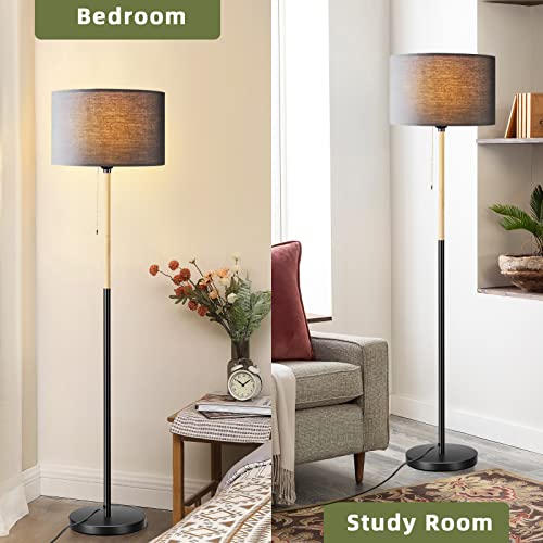 Modern Floor Lamp for Living Room Traditional Farmhouse Floor Lamps Mid-Century Pole Lamp with Linen Lamp Shade, Standing Tall Floor Lamps for Bedrooms and Office (Black)