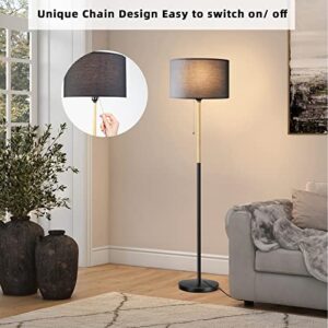 Modern Floor Lamp for Living Room Traditional Farmhouse Floor Lamps Mid-Century Pole Lamp with Linen Lamp Shade, Standing Tall Floor Lamps for Bedrooms and Office (Black)