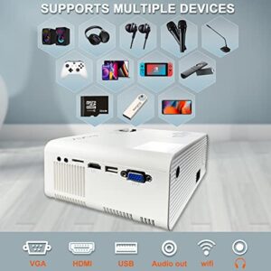 Mini Portable Projector with WiFi and blueooth ,Video Projector,2022 Upgrade 1080P HD Projector,50,000Hrs LED Lamp Life, Built in HI-FI Speakers Compatible with HDMI, VGA, TF, AV ,USB＆Conversion Plug