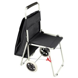 the artcomber folding big wheeled portable rolling chair/art cart with storage – black
