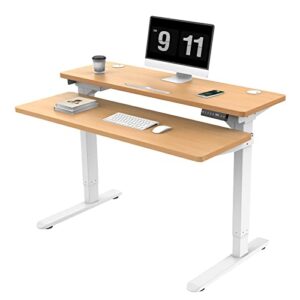 aimezo split top electric standing desk dual motor height adjustable desk mobile stand up workstation with table top (birch top+white frame)