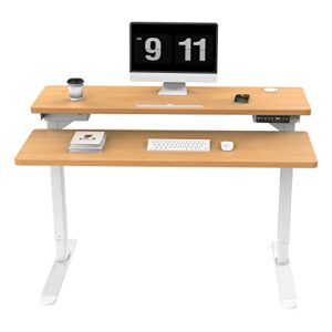 AIMEZO Split Top Electric Standing Desk Dual Motor Height Adjustable Desk Mobile Stand Up Workstation with Table Top (Birch Top+White Frame)