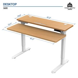 AIMEZO Split Top Electric Standing Desk Dual Motor Height Adjustable Desk Mobile Stand Up Workstation with Table Top (Birch Top+White Frame)