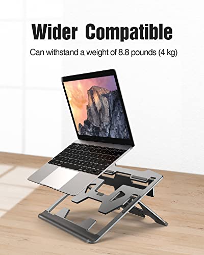 YHCFLY Laptop Stand for Desk Aluminum Notebook Stand Adjustable Portable Foldable Computer Stand with Anti-Slip Laptop Riser Compatible with MacBook, iPad and All 10-15.6" Laptops