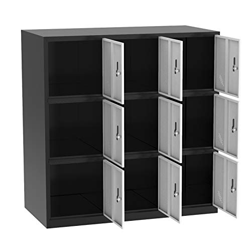 Bonnlo Office Storage Lockers, Metal Locker Storage Cabinet with Doors, Individualized Lockers with 9 Ventilated Doors for Public or Temporary Storage Space, Dorm, Garage, Gym, Locker Room