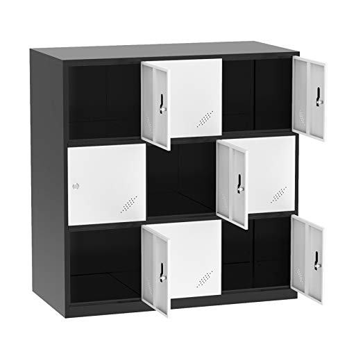 Bonnlo Office Storage Lockers, Metal Locker Storage Cabinet with Doors, Individualized Lockers with 9 Ventilated Doors for Public or Temporary Storage Space, Dorm, Garage, Gym, Locker Room