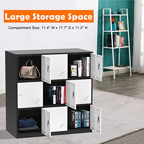 Bonnlo Office Storage Lockers, Metal Locker Storage Cabinet with Doors, Individualized Lockers with 9 Ventilated Doors for Public or Temporary Storage Space, Dorm, Garage, Gym, Locker Room