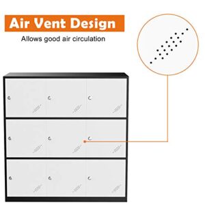 Bonnlo Office Storage Lockers, Metal Locker Storage Cabinet with Doors, Individualized Lockers with 9 Ventilated Doors for Public or Temporary Storage Space, Dorm, Garage, Gym, Locker Room