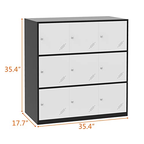 Bonnlo Office Storage Lockers, Metal Locker Storage Cabinet with Doors, Individualized Lockers with 9 Ventilated Doors for Public or Temporary Storage Space, Dorm, Garage, Gym, Locker Room